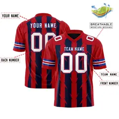 Navy Red Razr Stripe Graffiti Pattern Flag Football Jersey 2
