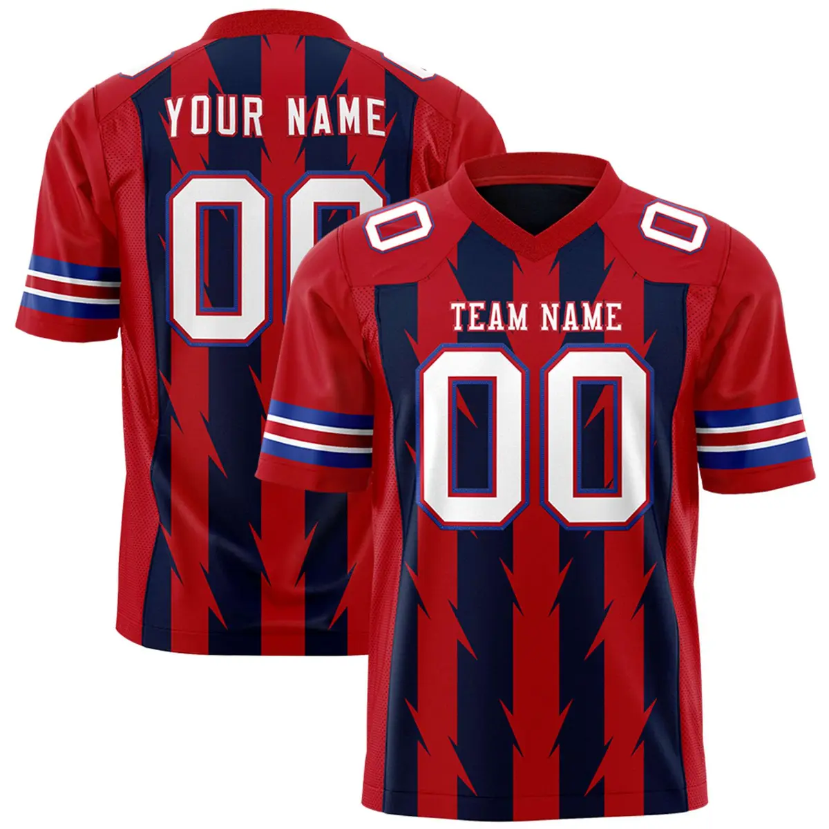 Navy Red Razr Stripe Graffiti Pattern Flag Football Jersey