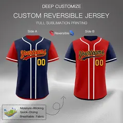 Navy Red Reversible Raglan Sleeves Baseball Jersey 2