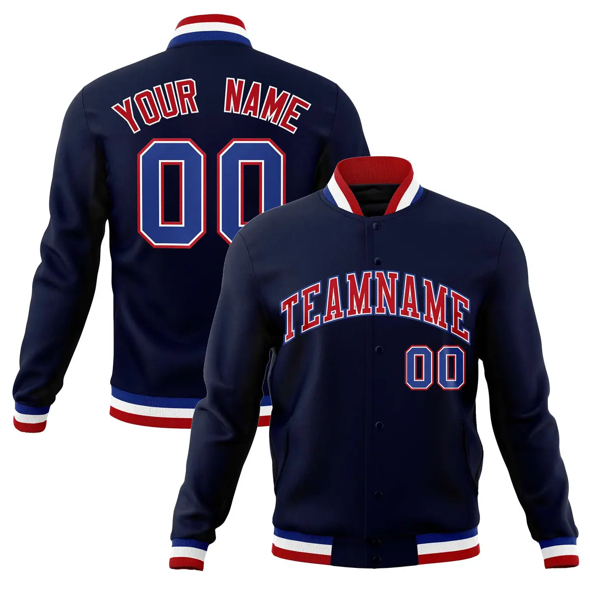Navy Red-Royal Classic Varsity Full-Snap Letterman Jacket