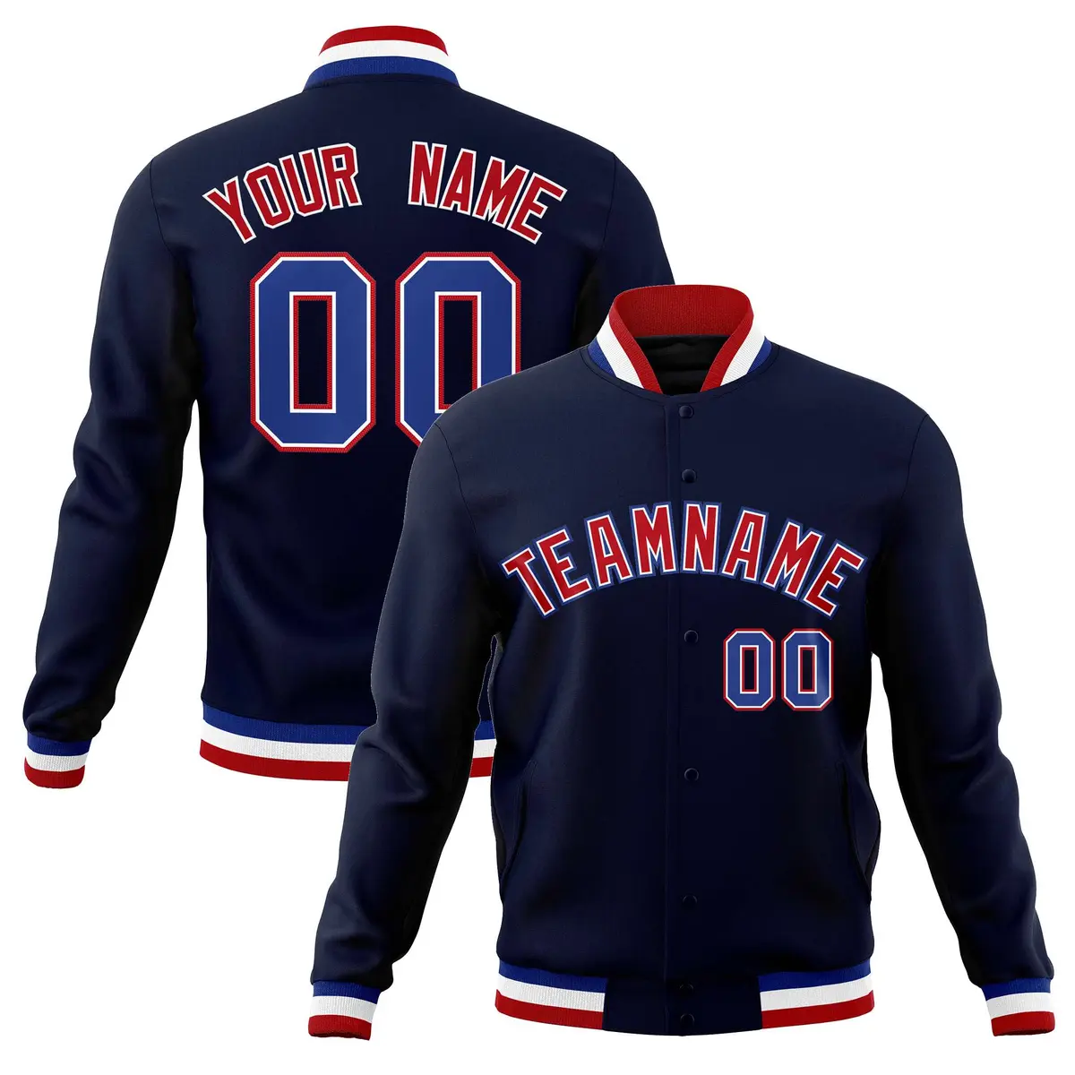 Navy Red-Royal Classic Varsity Full-Snap Letterman Jacket