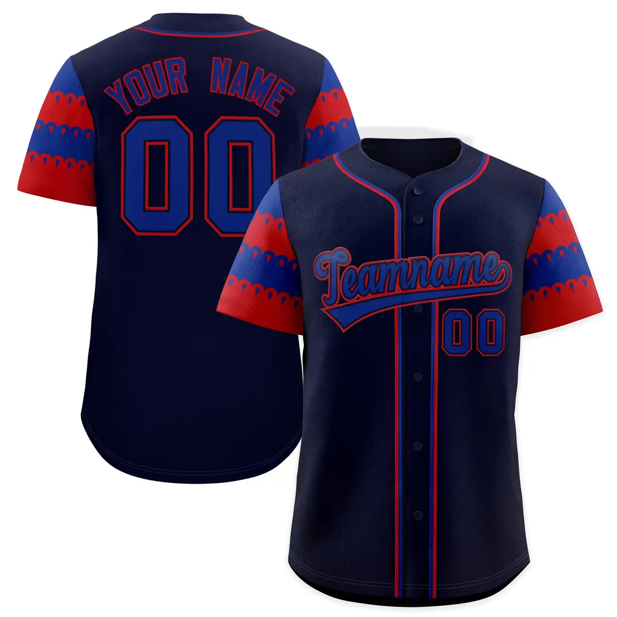 Navy Red Royal Sleeve Flag Lace Baseball Jersey