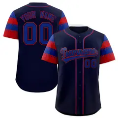 Navy Red Royal Sleeve Flag Lace Baseball Jersey 1