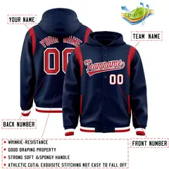 Navy Red Shoulder Color Block Varsity Letterman Jacket Hoodie 4