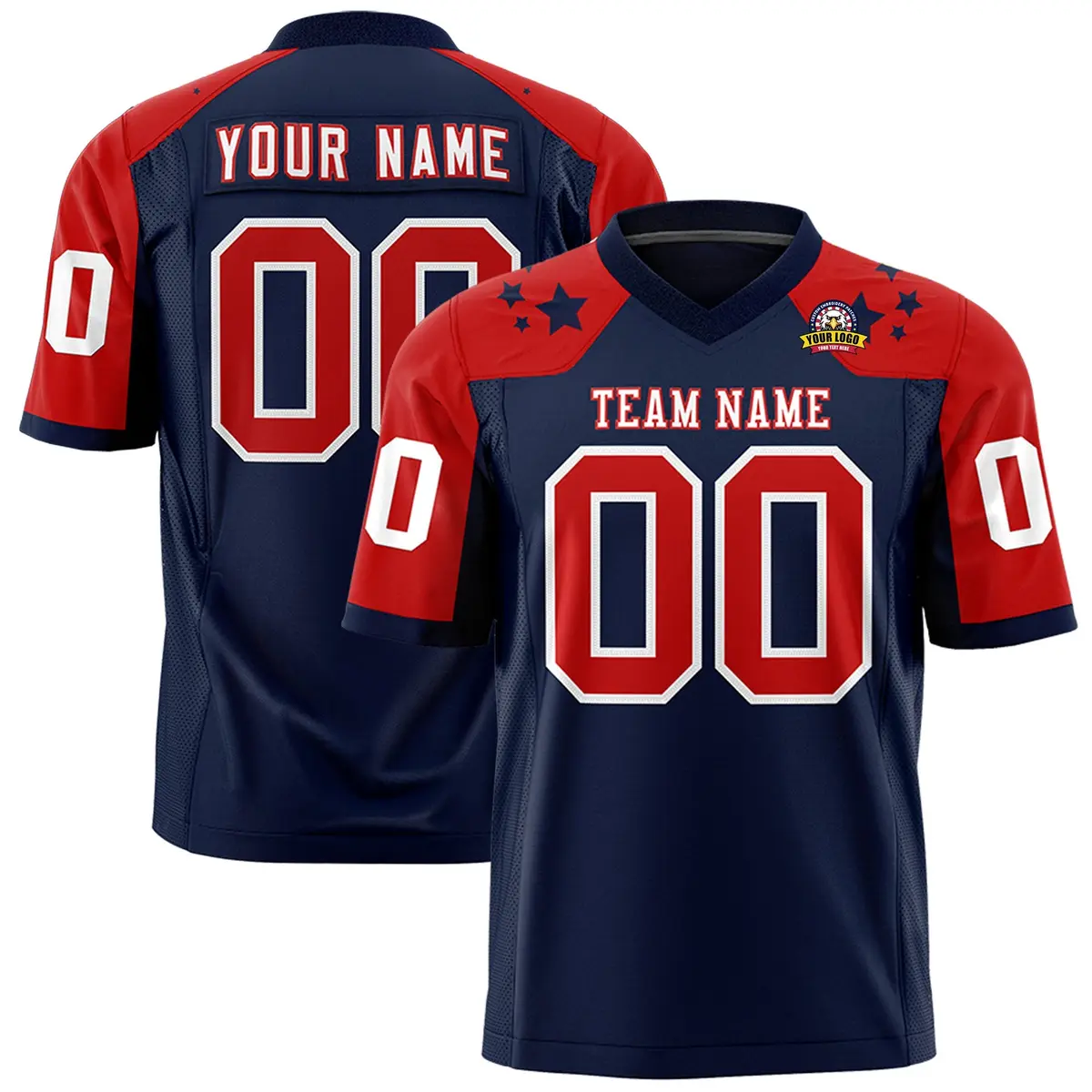 Navy Red Shoulder Star Pattern Flag Football Jersey