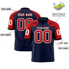 Navy Red Shoulder Star Pattern Flag Football Jersey 2