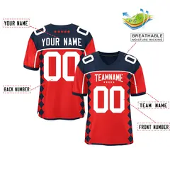 Navy Red Side Blocks Raglan Authentic Football Jersey 2