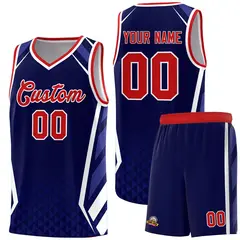 Navy Red Side Slash Diamond Pattern Basketball Jersey