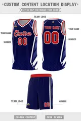 Navy Red Side Slash Diamond Pattern Basketball Jersey 2