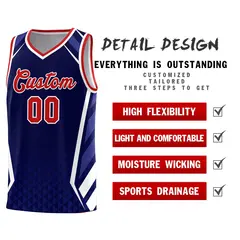 Navy Red Side Slash Diamond Pattern Basketball Jersey 4