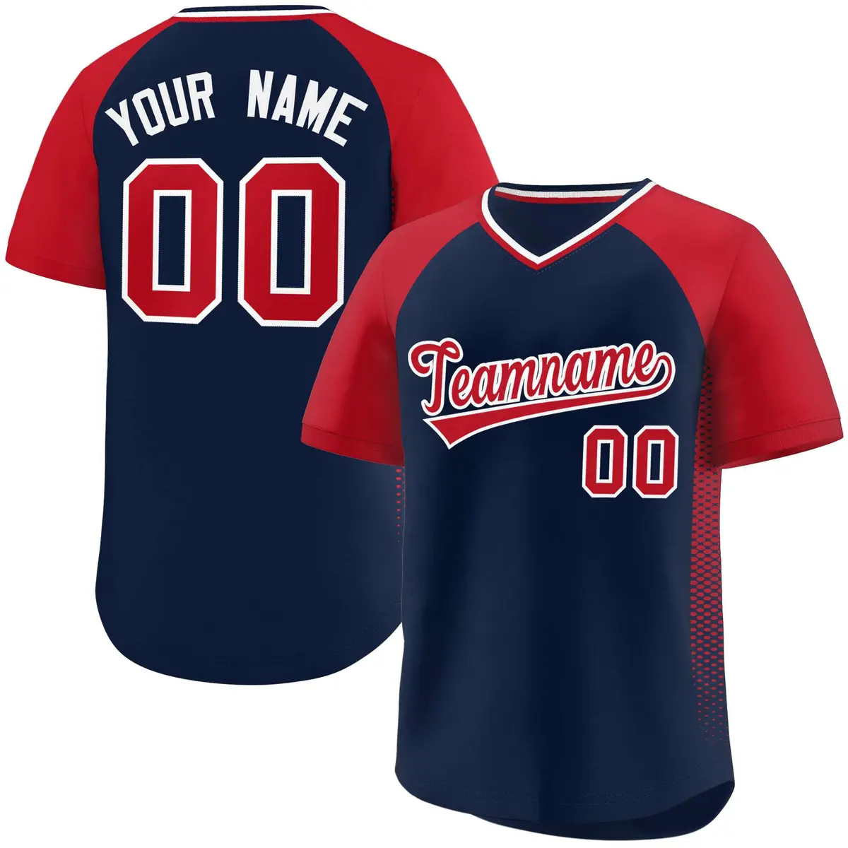 Navy Red Side Spot Raglan Pullover Baseball Jersey