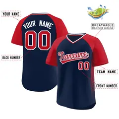 Navy Red Side Spot Raglan Pullover Baseball Jersey 2
