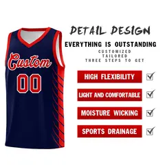 Navy Red Side Symmetrical Line Pattern Basketball Jersey 2