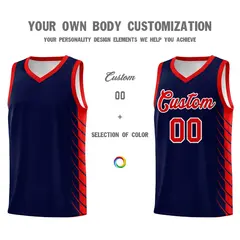 Navy Red Side Symmetrical Line Pattern Basketball Jersey 3