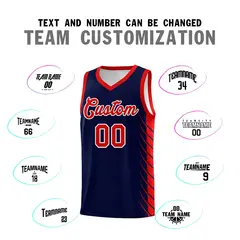 Navy Red Side Symmetrical Line Pattern Basketball Jersey 4