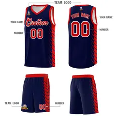 Navy Red Side Symmetrical Line Pattern Basketball Jersey 5