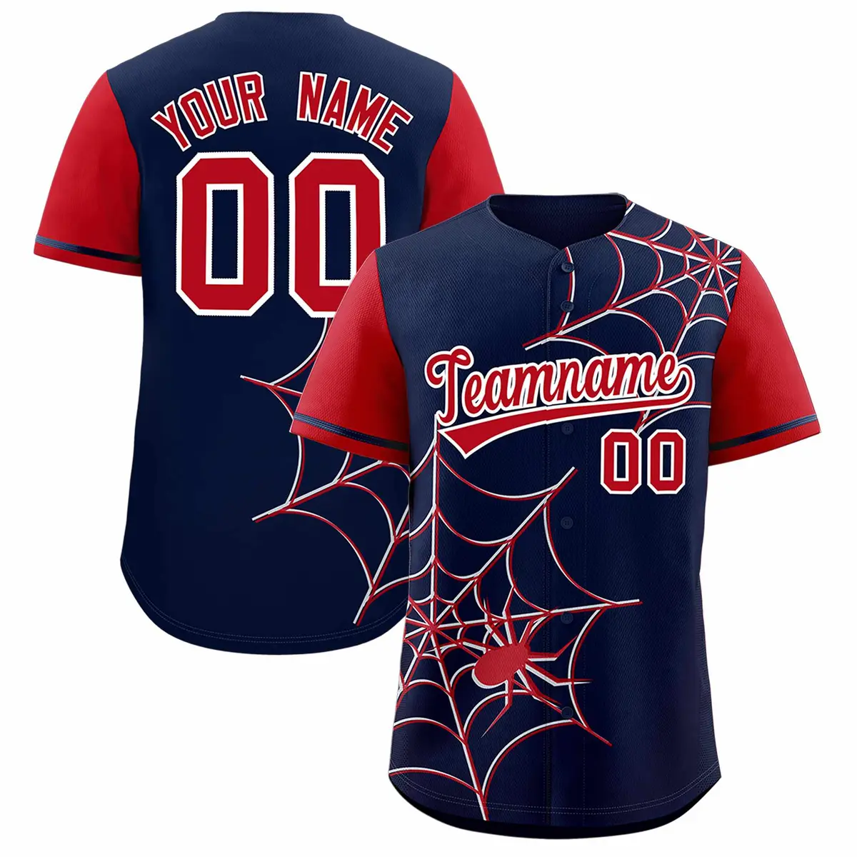 Navy Red Spider Web Raglan Sleeves Authentic Baseball Jersey