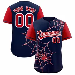 Navy Red Spider Web Raglan Sleeves Authentic Baseball Jersey 1