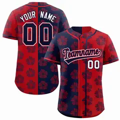 Navy Red Split Flower Graffiti Authentic Baseball Jersey 1