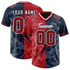 Navy Red Split Lightning Pattern Football Jersey 1