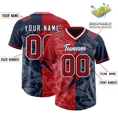 Navy Red Split Lightning Pattern Football Jersey 2