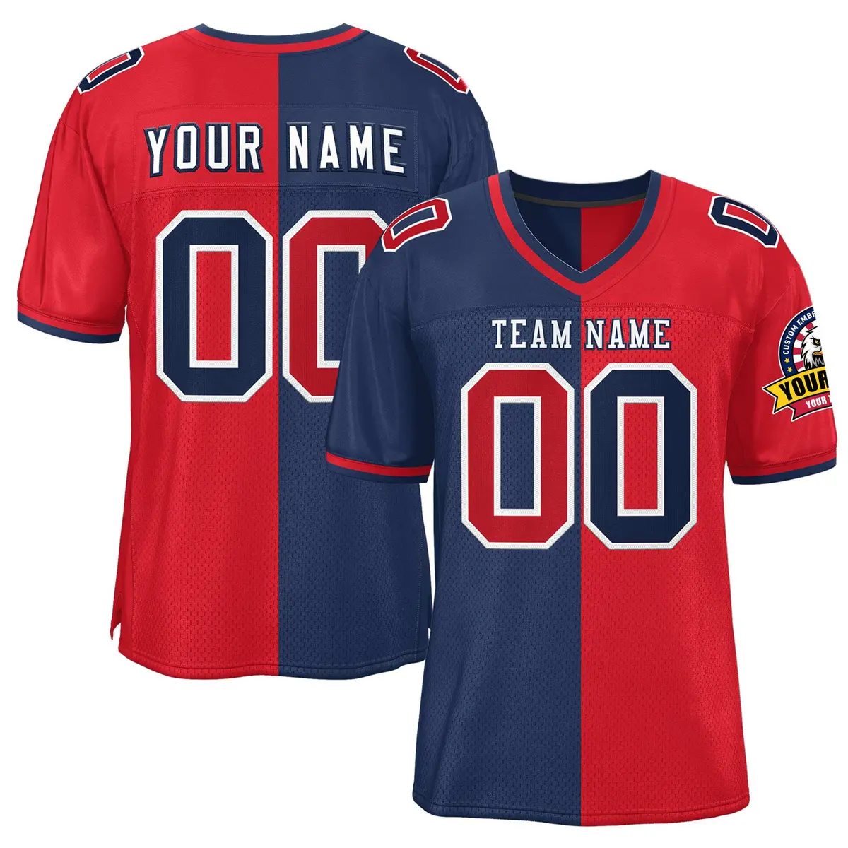 Navy Red Split Two Tone Design Authentic Football Jersey