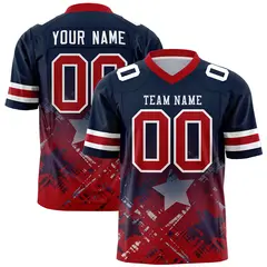 Navy Red Star Gradient Flag Football Jersey
