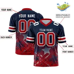 Navy Red Star Gradient Flag Football Jersey 2
