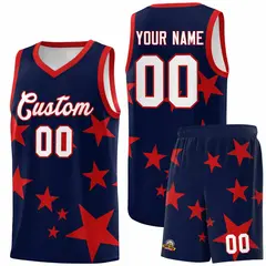 Navy Red Star Graffiti Basketball Jersey Sets