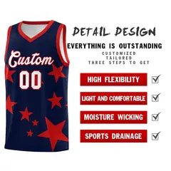 Navy Red Star Graffiti Basketball Jersey Sets 2
