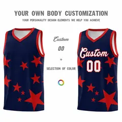 Navy Red Star Graffiti Basketball Jersey Sets 3