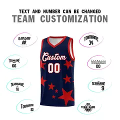 Navy Red Star Graffiti Basketball Jersey Sets 4