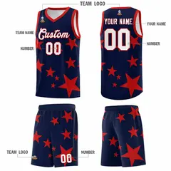 Navy Red Star Graffiti Basketball Jersey Sets 5