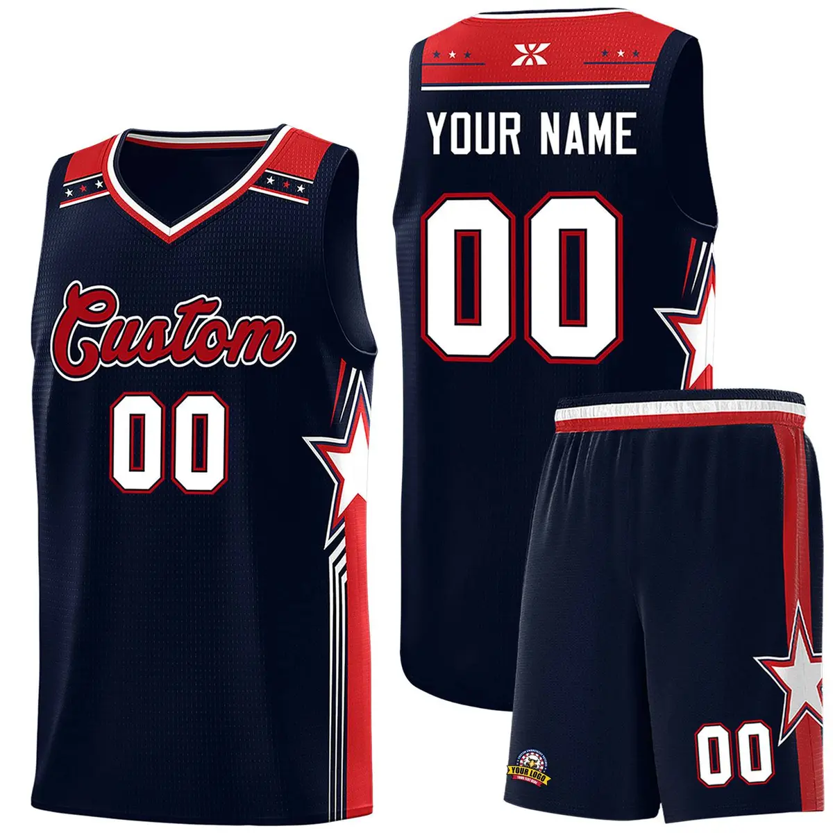 Navy Red Star Graffiti Basketball Jersey Sports Uniform
