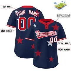 Navy Red Star Graffiti Two-Button Baseball Jersey 2