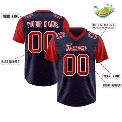 Navy Red Star Pattern Raglan Sleeves Football Jersey 2