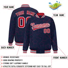 Navy Red Star Pattern Varsity Full-Snap Letterman Baseball Jacket 2