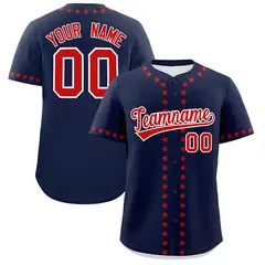 Navy Red Star Ribbing Authentic Baseball Jersey 1