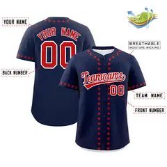 Navy Red Star Ribbing Authentic Baseball Jersey 2