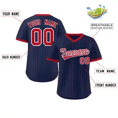 Navy Red Stripe Authentic Pullover Baseball Jersey 2