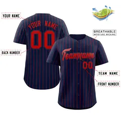 Navy Red Stripe Fashion Baseball Jersey 2