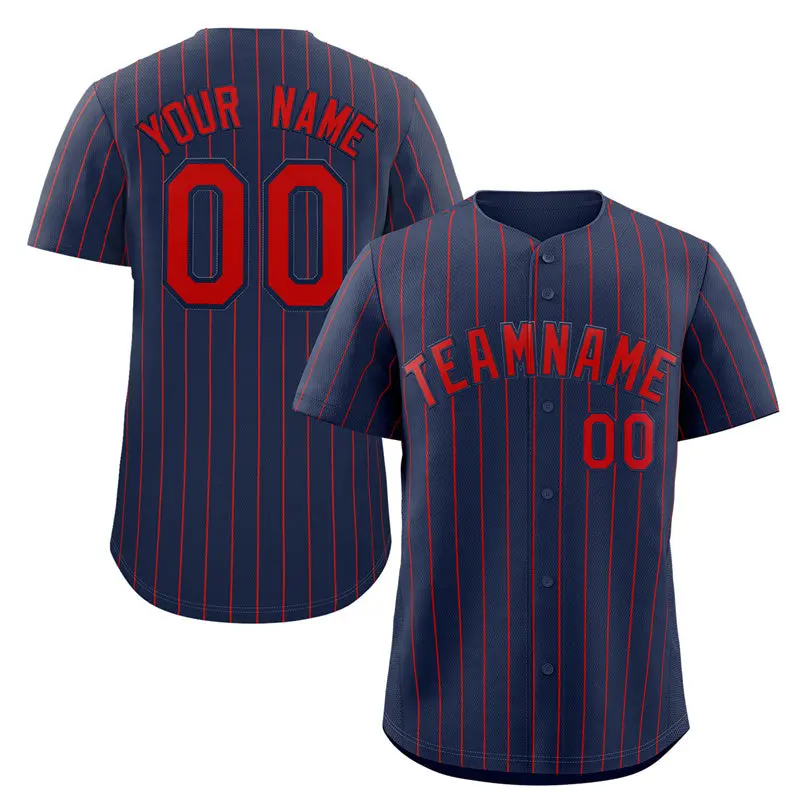 Navy Red Stripe Fashion Baseball Jersey