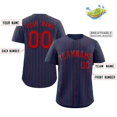 Navy Red Stripe Fashion Baseball Jersey 2