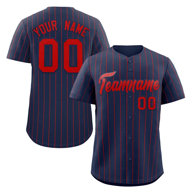 Navy Red Stripe Fashion Baseball Jersey