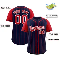 Navy Red Stripe Raglan Sleeves Fashion Baseball Jersey 2