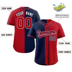 Navy Red Stripe-Solid Combo Authentic Baseball Jersey 2