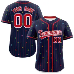 Navy Red Stripe Star Pattern Authentic Baseball Jersey 1
