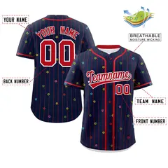 Navy Red Stripe Star Pattern Authentic Baseball Jersey 2
