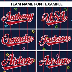 Navy Red Stripe Star Pattern Authentic Baseball Jersey 3