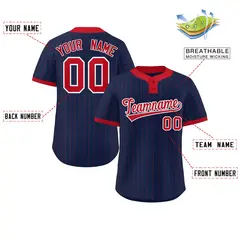 Navy Red Stripe Two-Button Softball Jersey 2